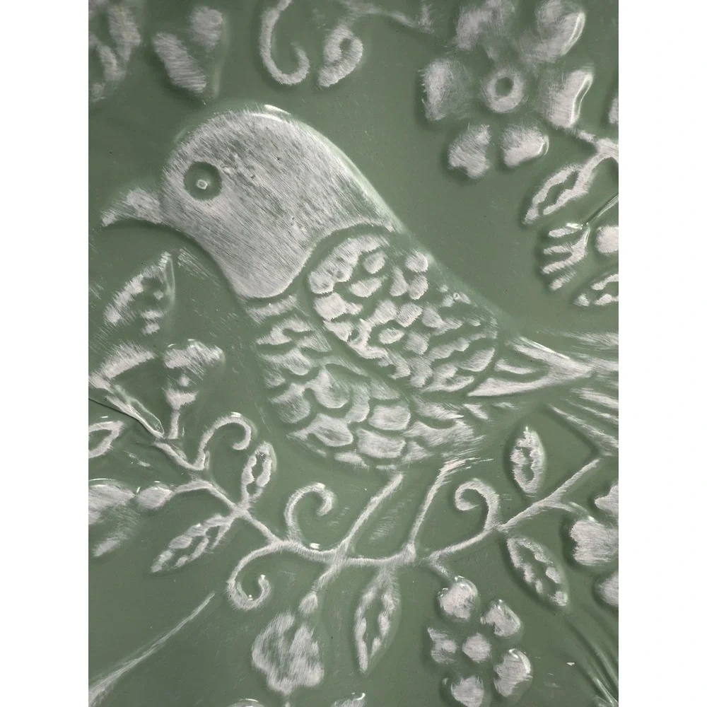 CBK Inspired‎ Home Sage Green Enamel Embossed Bird Wall Plates 11